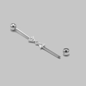 Double Triangle CZ Paved Poll Industrial Bar in Silver - Titanium