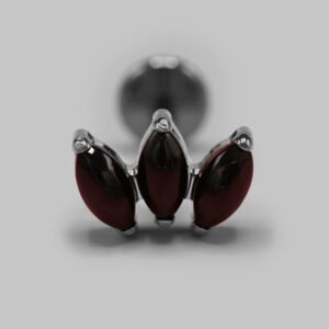 Triple Marquise Labret in Black Onyx in Silver - Titanium