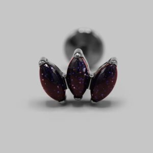 Triple Marquise Labret in Blue Sandstone in Silver - Titanium